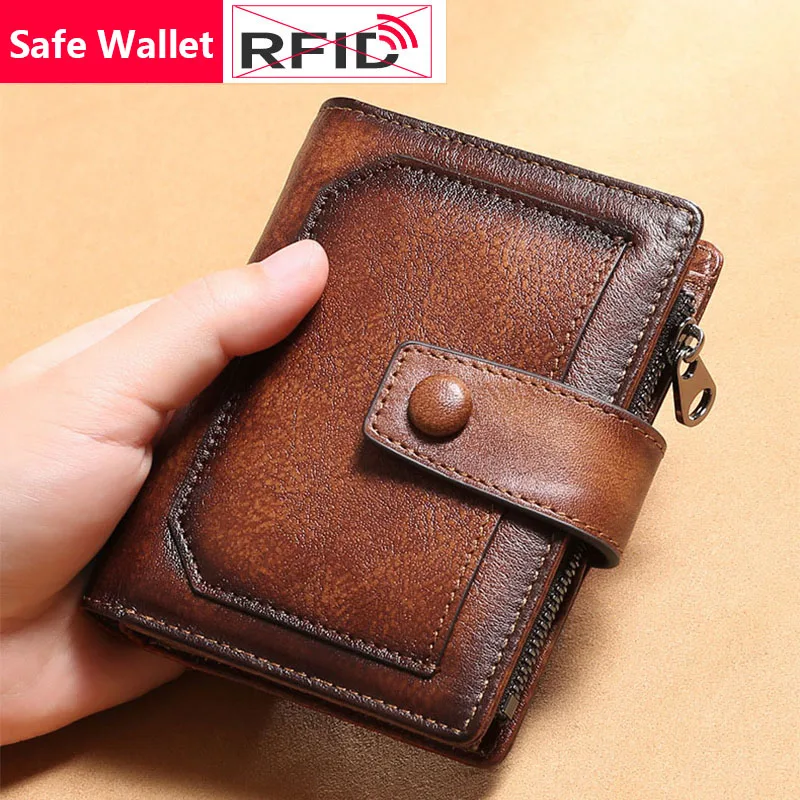 RFID Блокировка натуральная кожа короткий стиль мужской кошелек маленький Ретро с