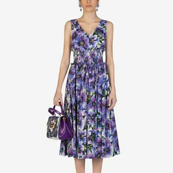 

Elestic Dress Women Hight Fashion Print Dress Camisole Casual Dress Lady
