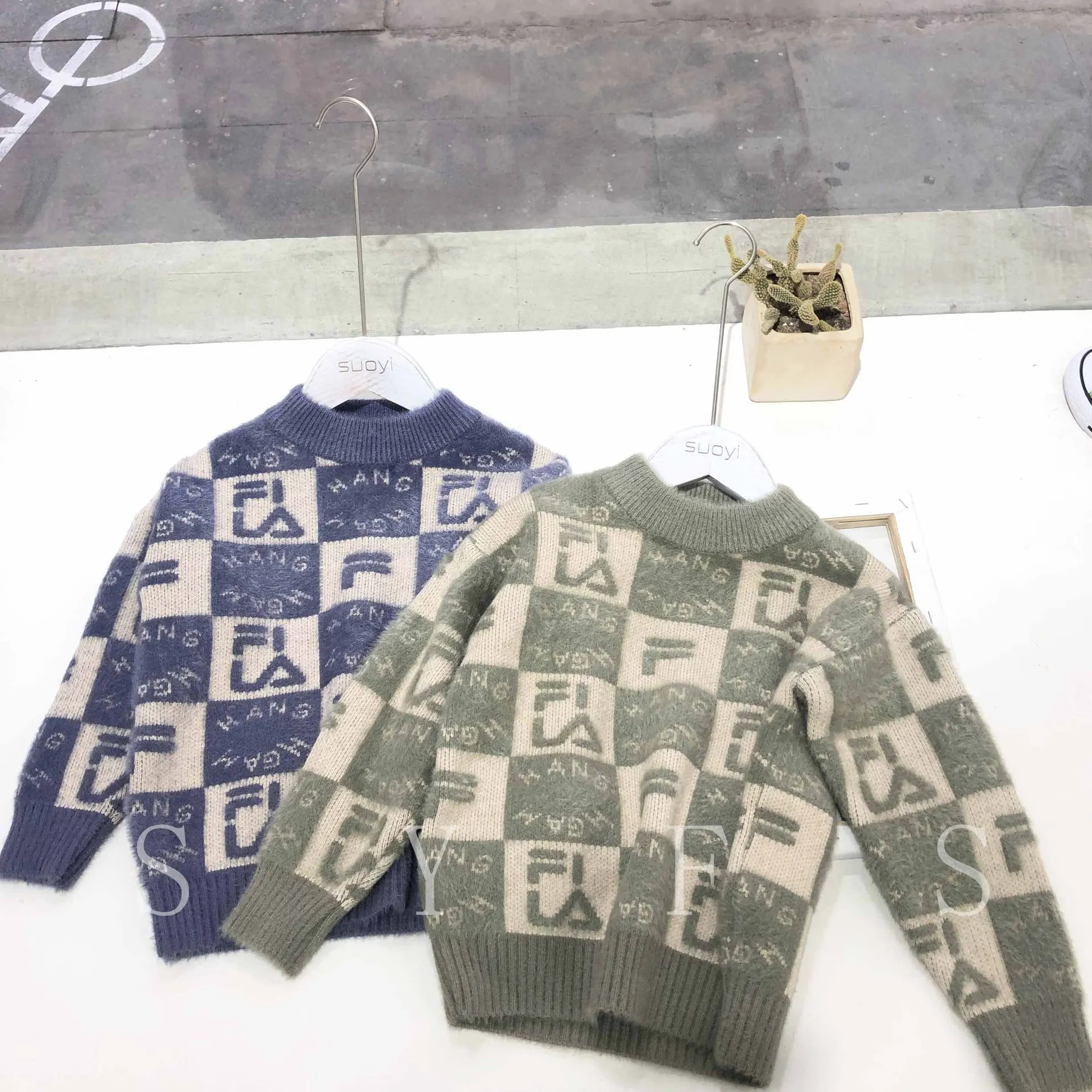 

Korean-style Kids' Sweater Mink Fur 2019 Autumn And Winter New Style Crew Neck Children Warm Knit Base Childrenswear Fashion