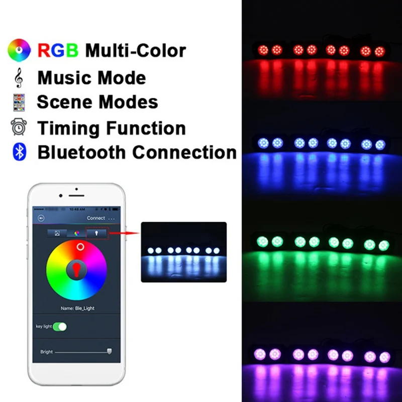 1 до 4 RGB мобильный телефон Bluetooth управление Светодиодный светильник шасси автомобиля яхта атмосферный светильник