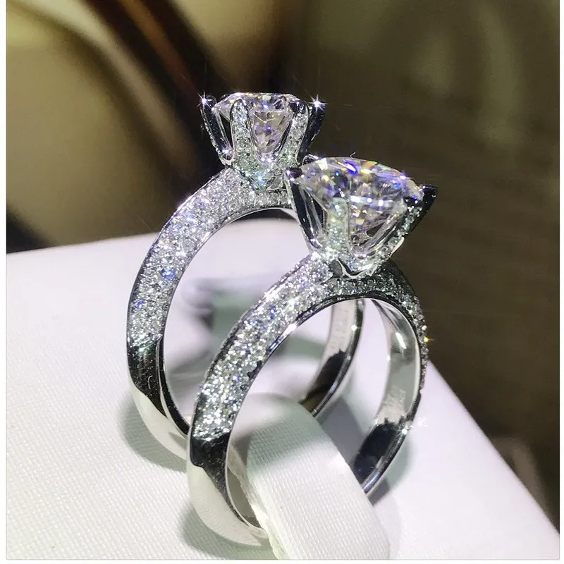 Модные женские Soild кольца из стерлингового серебра 925 1ct Sona 5A Циркон Камень Обручальное кольцо для женщин и мужчин ювелирные изделия