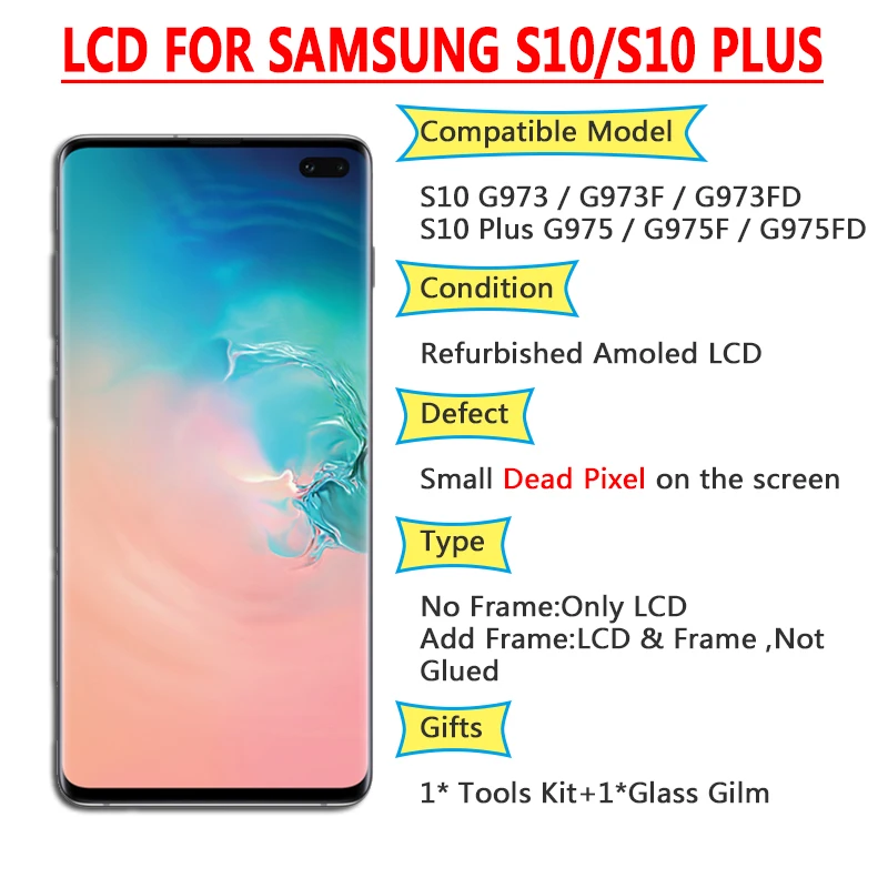 Amoled lcd с небольшим пятном для SAMSUNG Galaxy S10 G973F G973FD дисплей S10+ Plus G975F G975FD+ кодирующий преобразователь сенсорного экрана в сборе