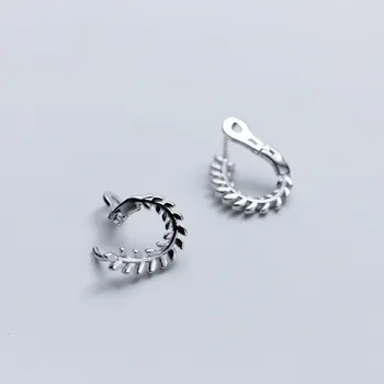 

Authentic 1Pair Real 100% 925 Sterling Silver fine Jewelry spin Branch Leaf LEVERBACK Huggie Earrings gtle2436