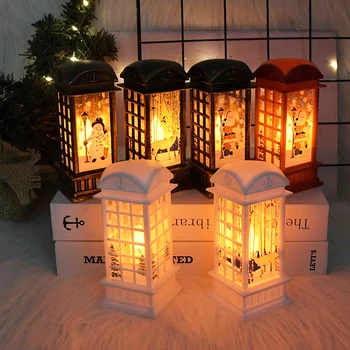 

Christmas Lanterns Vintage Santa Snowman LED Mini House Hanging Ornaments Lights Christmas Tree Candles Lamp Pendant Home Decor