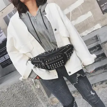 

Rivet Waist Shoulder Bag Women PU Leather Sling Phone Fanny Pack Chest Bags