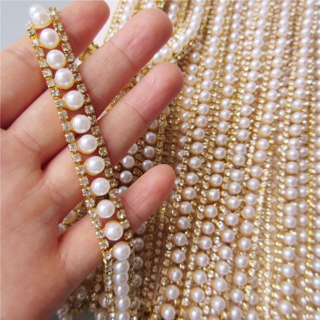 2 Yards Rhinestone Trim Pearls and Diamonds Crystal Chain Rhinestones Pearl  Chain for Craft Rhinestone and Pearl Trim Applique Pearl Beaded Rhinestone