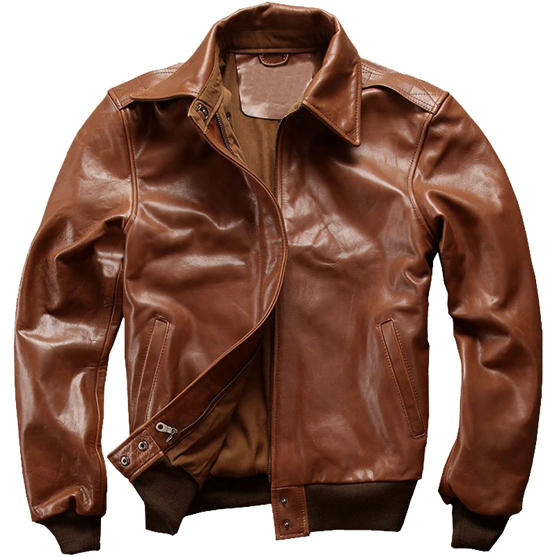 

2020 Brown Men USAF A2 Pilot Jacket Plus Size XXXXL Genuine Cowhide Slim Fit Autumn Military Aviator Leather Coat