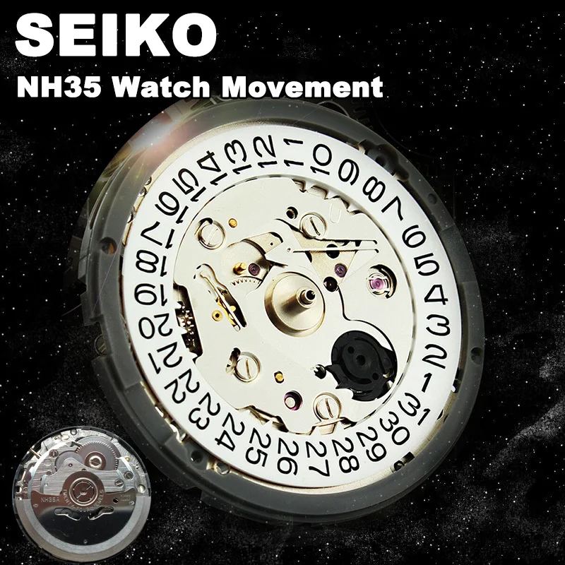 Механический механизм SEIKO NH35A механический 24 Драгоценности с черно-белым датой NH35