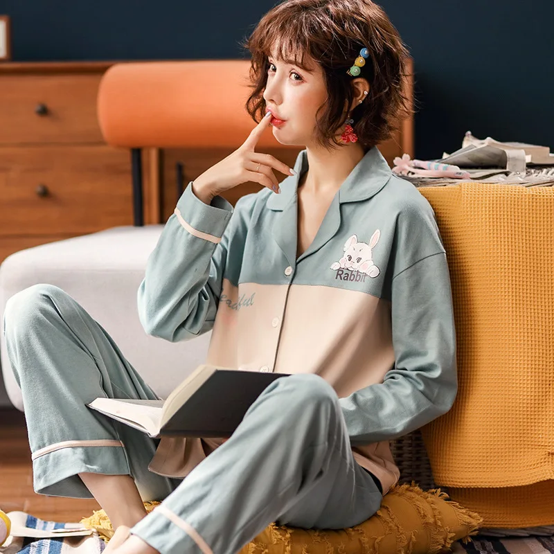 

Autumn & Winter New Style Pure Cotton Double-Sided Long Sleeve Trousers Pajamas WOMEN'S Cardigan Ladies Home Leisure Suit