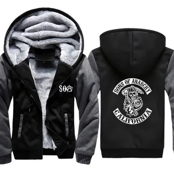 

SOA Sons of Anarchy Hoodies Mens Winter fleece Thicken Warm coats zipper Sweatshirt SAMCRO Print Mens Hoodies Jacket Hoody