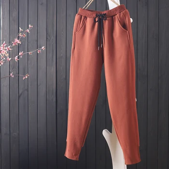 

Catkins autumn and winter plus Plush extra large elastic waist lace up pants women's trousers loose casual pants Leggings sports