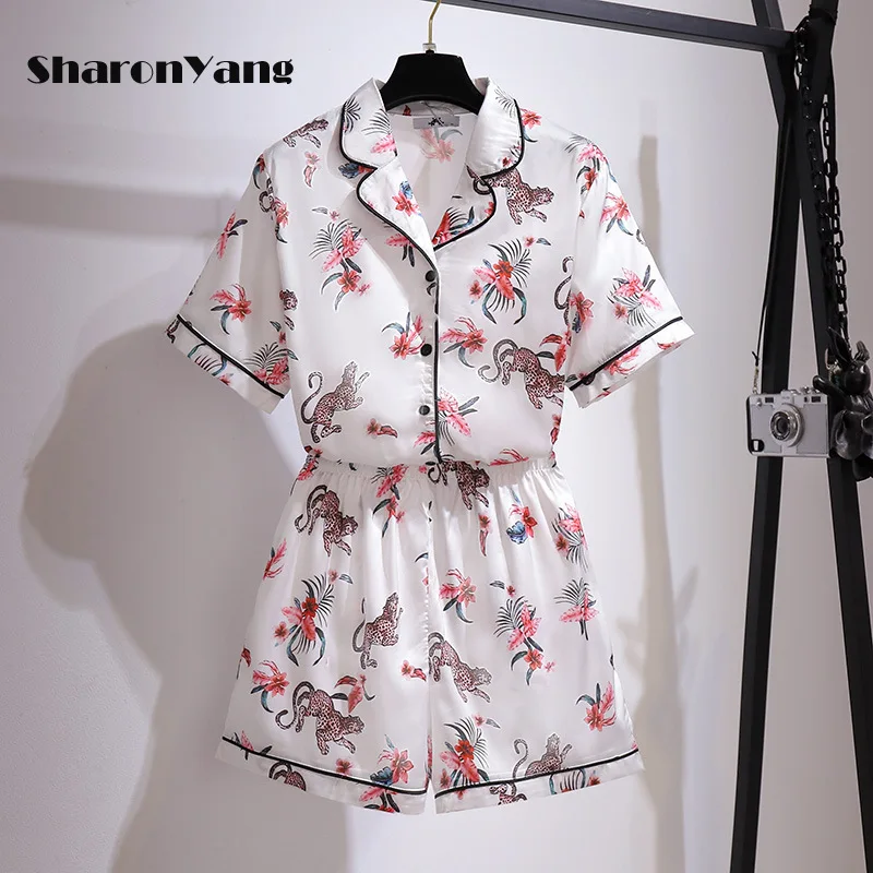 

Женские летние Пижамные комплекты для женщин, большая свободная рубашка с принтом и шорты, домашняя одежда, костюм из двух предметов, одежда для сна