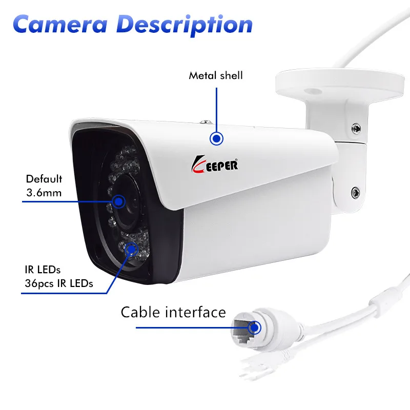 Хранитель H.265 POE 2MP IP камера наружная Водонепроницаемая CCTV HD 1080P сетевая цилиндрическая камера 3,6 мм широкоугольный объектив P2P Onvif