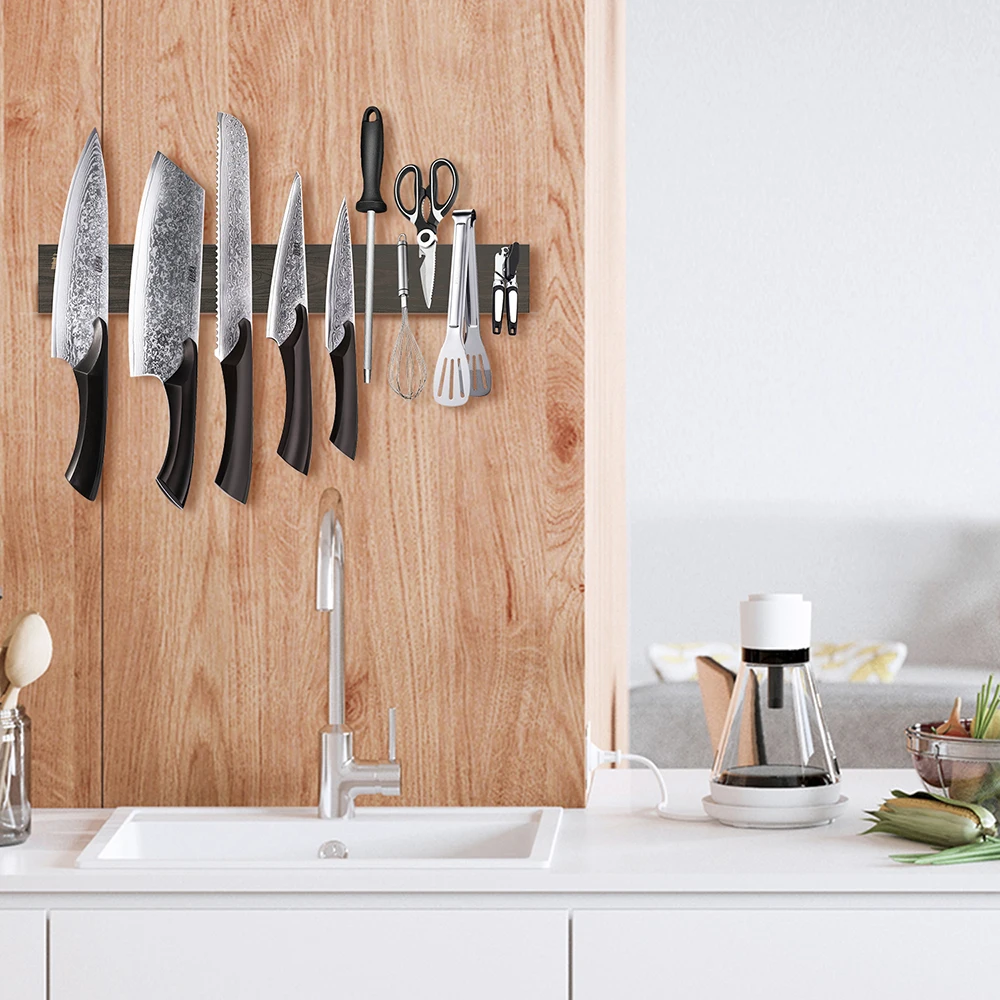 Magnetic Knife Strip Knife Holder Handmade Acacia Wood Wall Mount Block 3pcs 12' 16' 18 inch