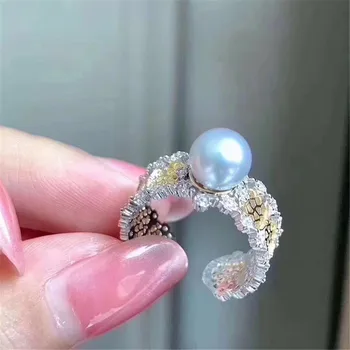 

Simple Big Pearl Rings Settings Women DIY Pearl Rings Holder S925 Sterling Silver Pearl Jewelry Findings