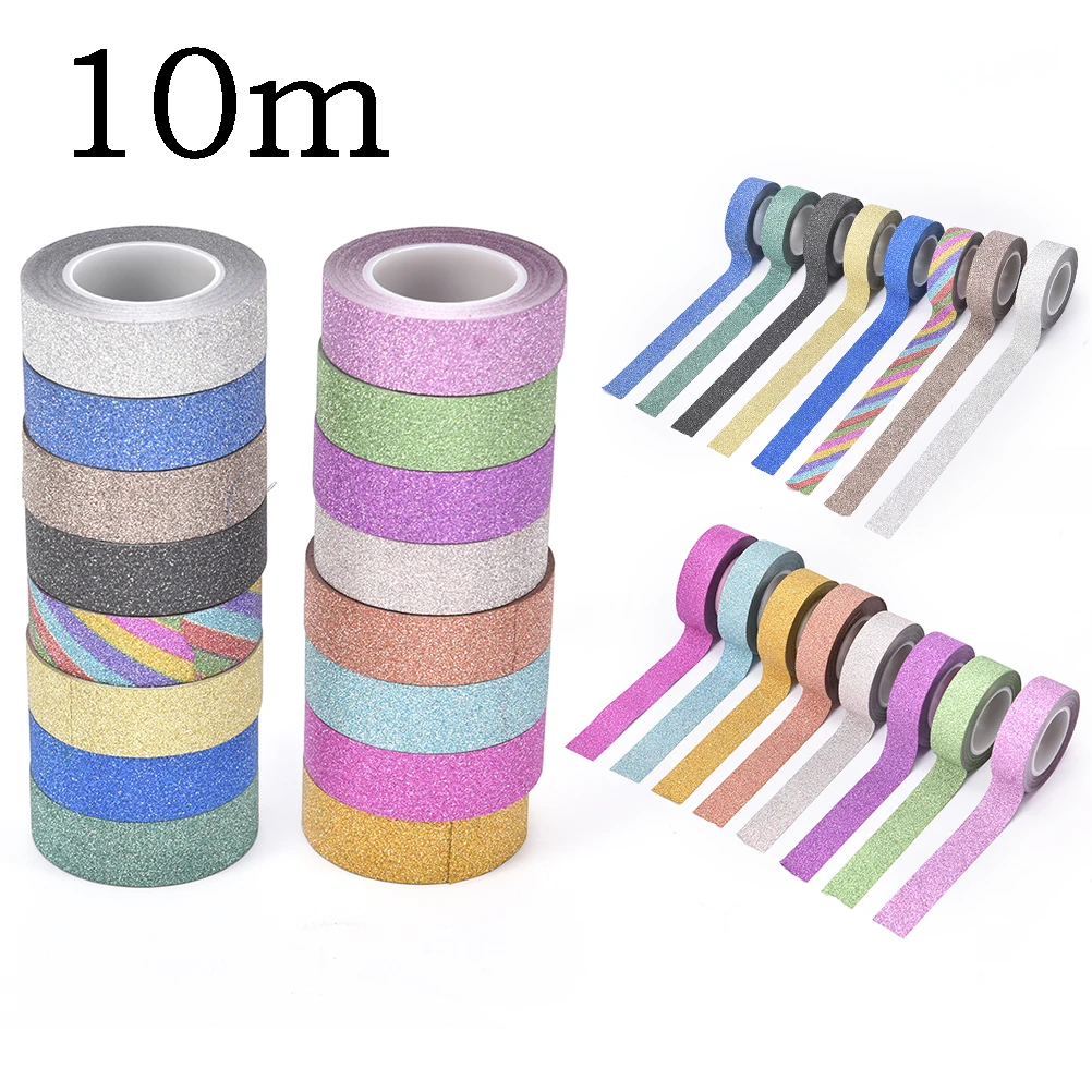 

16 Colors Decorative Diy Office Adhesive Tape 10m Glitter Washi Sticky Paper Masking Adhesive Tape Label Craft