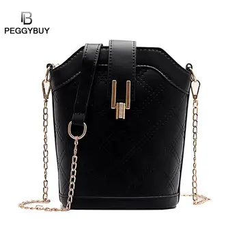 

Fashion PU Leather Women Shoulder Bucket Bags Lattice Chain Messenger Bag Women Bags Luxury PU Leather Bag Bucket Handbag