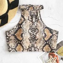 ZAFUL с лямкой на шее со змеиным принтом укороченные бикини, женский купальник, с анималистическим принтом