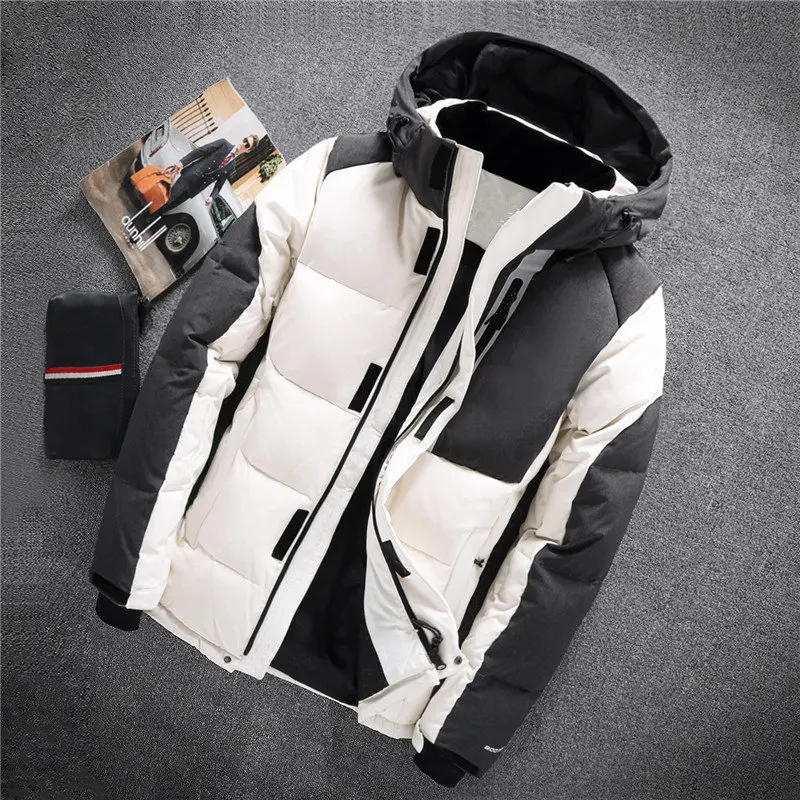 Новое поступление Белые куртки мужские осень зима теплое пальто с капюшоном мужская Сверхлегкая куртка на утином пуху ветрозащитная парка 8006