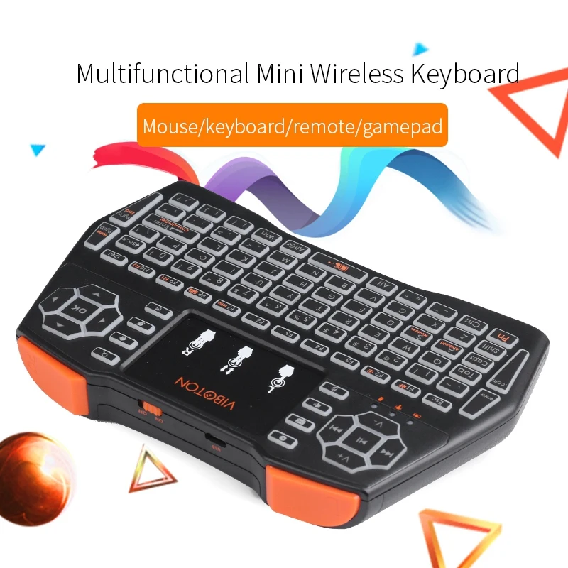 VIBOTON 2.4G Wireless I8 Plus Monochrome Backlit English Keyboard Presspad Fly Air Mouse Mini Gaming Keyboard for Windows Androi