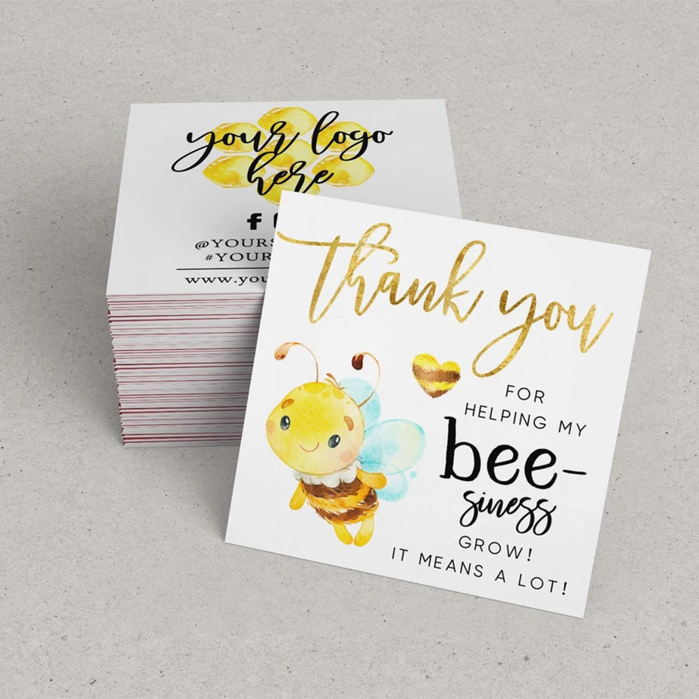 Personalised Honey Bee Thank You For Helping Business Grow - ADD Your LOGO Cute Insert Card Template Packaging | Дом и сад