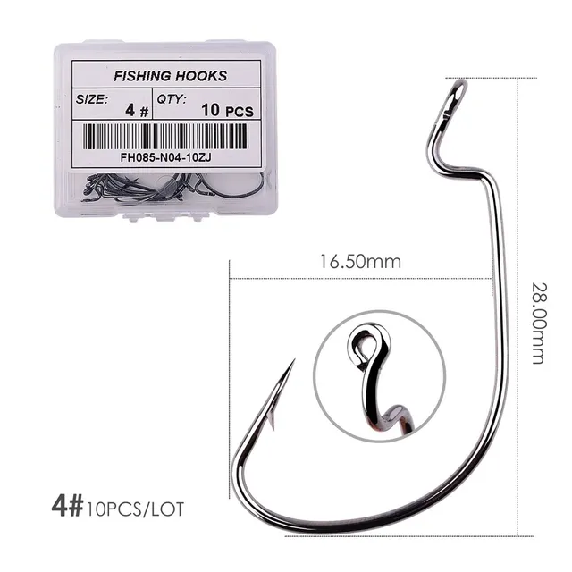 10pc/ Box Fishing Hook Set Carbon Steel Wide Crank Hook Offset Fishhook for Soft Worm Lure Barbed Hook carp Fishing Hooks Tackle Size 4 - 10pc BK