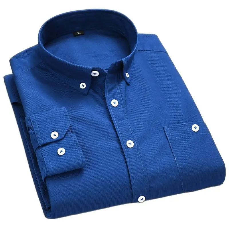 Men's Corduroy Shirt Spring Autumn Casual Long Sleeve Soft Slim Fit Stylish Brand Man Solid Khaki Blue Black Smart Male | Мужская