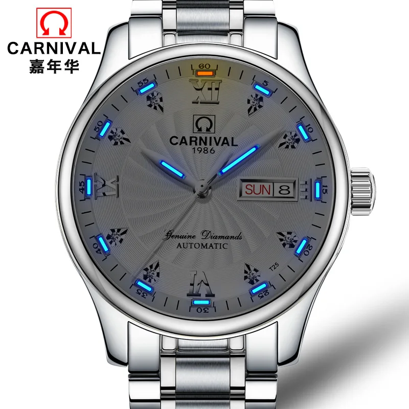 

CARNIVAL Mens Watches Top Brand Luxury All steel Mechanical Watch Men Automatic Waterproof Tritium Sport Watch Relogio Masculino