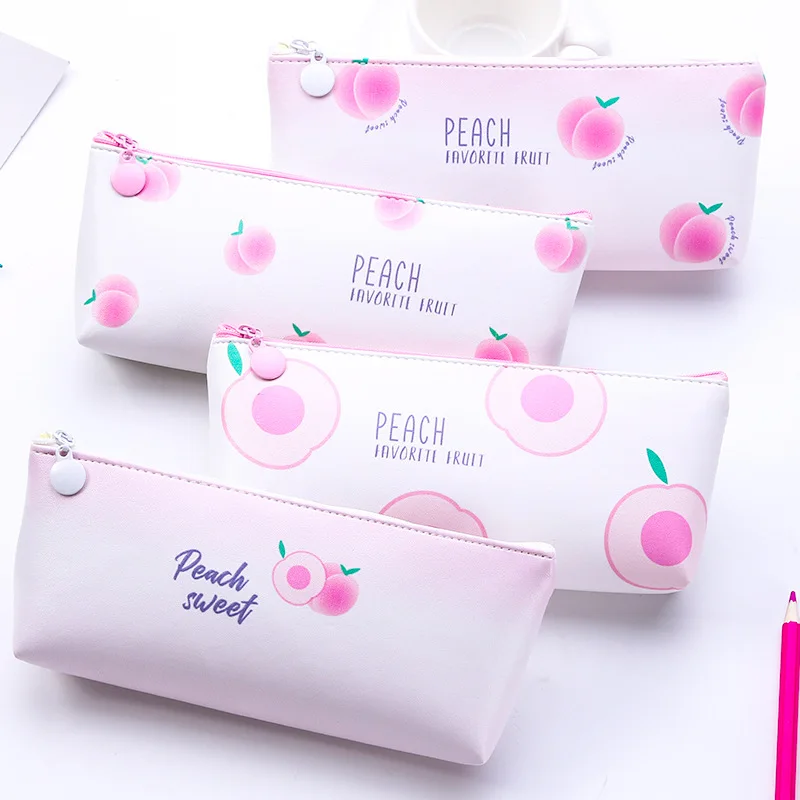 Свежий персиковый Чехол-Карандаш для девочек Kawaii PU Сумочка для ручек и карандашей коробка Канцелярский мешочек подарок школьные принадлежности Zakka