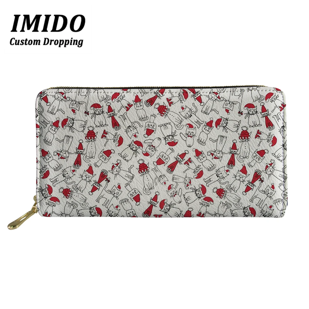 IMIDO, модные женские кошельки с рождественским рисунком кошки, многофункциональные кошельки на молнии, женский кошелек, сумка для мобильного телефона, кошелек, сумка для наличных - Цвет: WLL5035