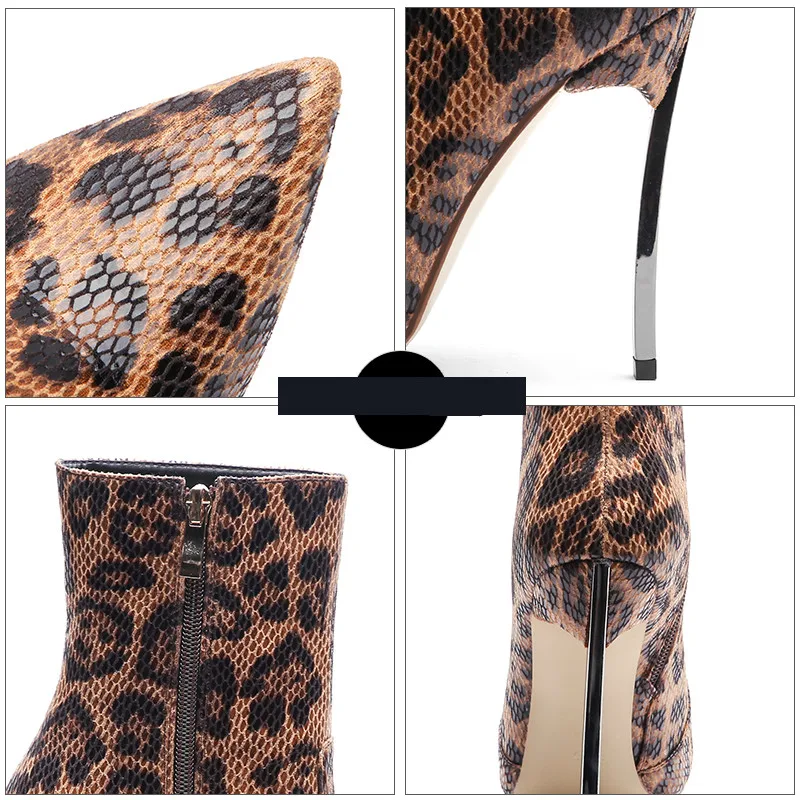 MStacchi/женские леопардовые туфли на высоком каблуке; зимние женские туфли-лодочки с острым носком на каблуке 12 см; пикантные женские вечерние плюшевые ботильоны; tacones mujer