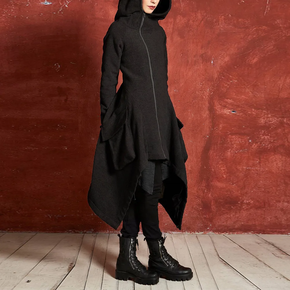 Jaycosin Fashion Women Winter Warm Zipper Asymmetric Solid Hoodie Coat Stylish Long Sleeve Comfortable Soft Coat Overcoat 23#4