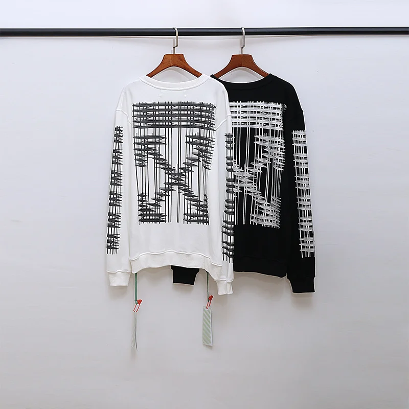 19ss Off-White OW Мужские Женские Геометрические здания модные хлопковые повседневные худи с круглым вырезом толстовка с капюшоном свободная Куртка Пуловер