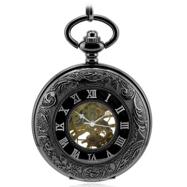 

Luxury Brand Steampunk Mechanical Pocket Watch Men Vintage Skeleton Antique Necklace Fob Watch Chain