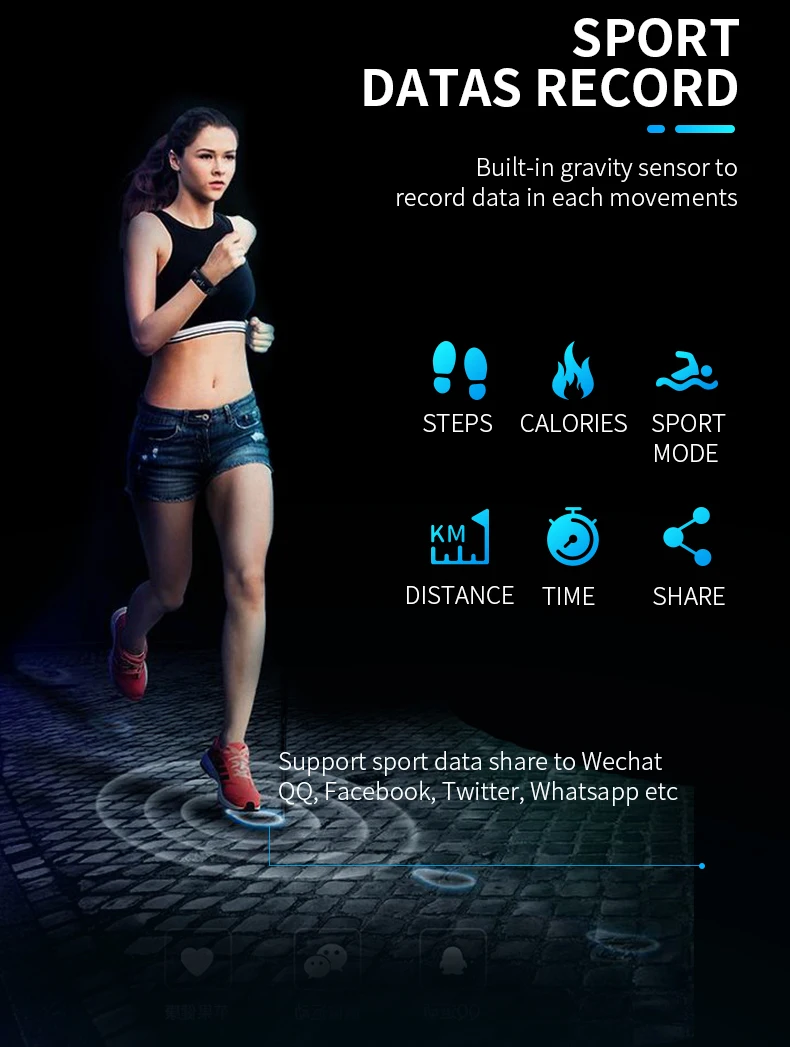 Sports smart bracelet with dynamic heart rate ECG tracke sports bracelet long stand by TFT HD color smart bracelet Android ios