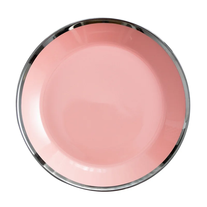 Silver edge Pink FANTERCY посуда, обеденные тарелки керамические тарелки Пномпень бытовой меню блюдо глазурь тарелка с вестерном 8 дюймовая пластина креативный лоток - Цвет: Silver edge Pink