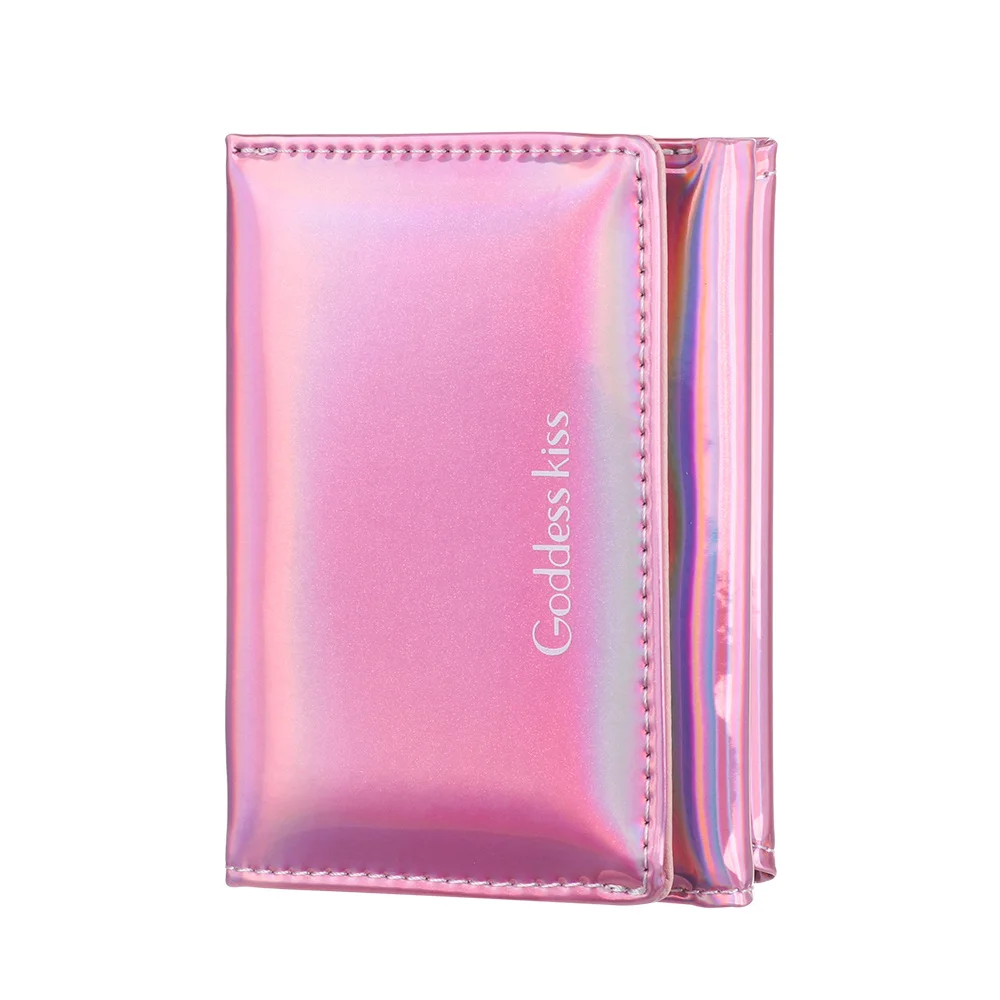 Pink Новые популярные многофункциональные женские короткие маленькие Портмоне Кошелек Дамские кожаные складные Визитницы лазерные цветные Кошельки для монет - Цвет: Pink
