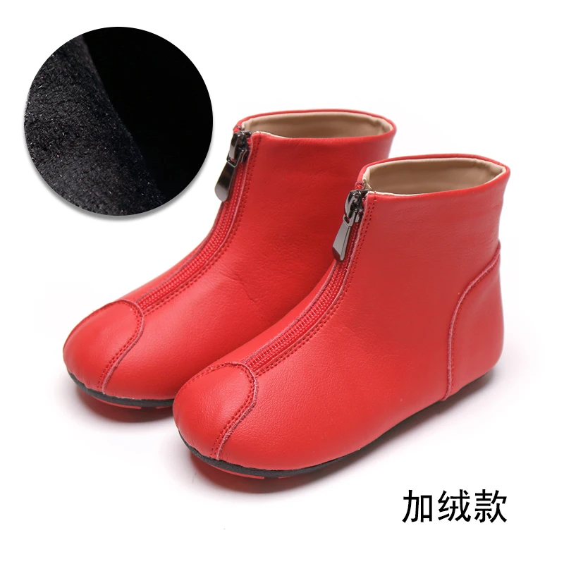 SGF035Redplush Обувь для девочек; зимняя кожаная обувь; модные однотонные детские зимние ботинки из натуральной кожи; теплая плюшевая обувь для маленьких девочек; SGF035 - Цвет: SGF035Redplush