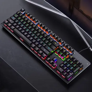 

Wired Mechanical Keyboard RGB LED Backlight Mechanical Keyboard for Computer Laptop Blue Black Axle Waterproof Gaming Keyboard