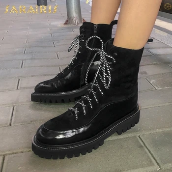 

Sarairis Fashion New Shoes Women Boots Comfy Top Quality Genuine Leather Platform Zip Up Ankle Boots Ladies Footwear