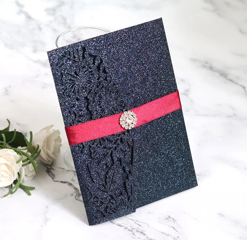 50pcs Fancy Hollow out laser and colorful diamond Invitation Card Greeting Card Customize Business With RSVP Card Party Supplies