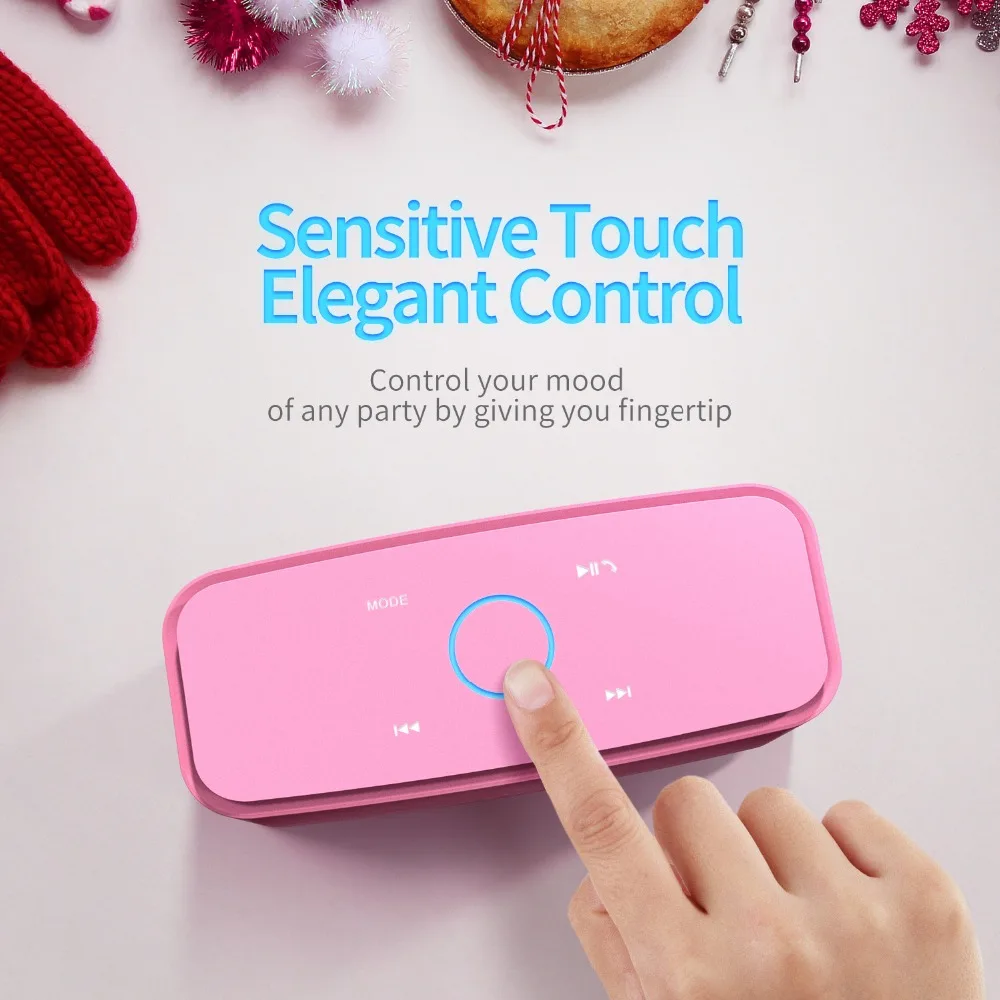DOSS SoundBox Touch розовый bluetooth-динамик 2*6 Вт переносные беспроводные колонки стерео звуковая коробка с басами и встроенным микрофоном для подарка