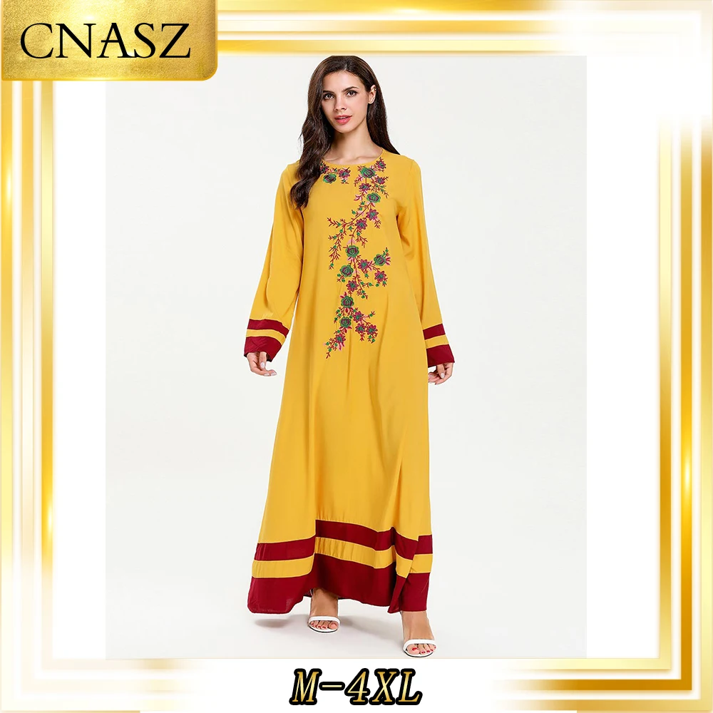 Abaya Musulman Robe марокканское платье-Кафтан модное простое вышитое контрастное StitchingFemme осеннее платье с длинными рукавами