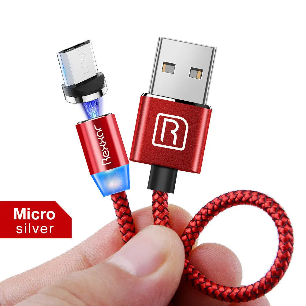 Магнитный кабель Быстрая зарядка usb type C кабель магнитное зарядное устройство Micro USB кабель мобильного телефона Кабели для Samsung iphone USB шнур 1 м - Цвет: Micro USB Red