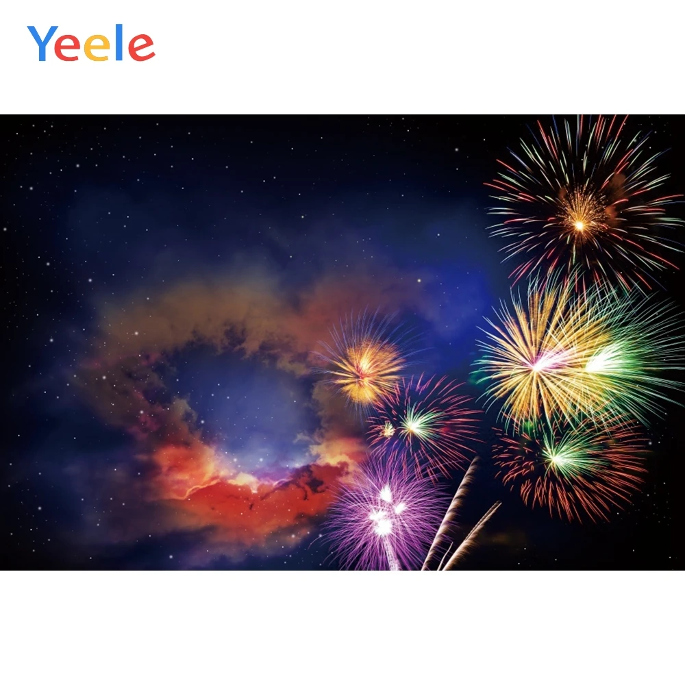 Фон для фотосъемки Yeele с Новым годом фейерверки звезды небо ночь блестки |