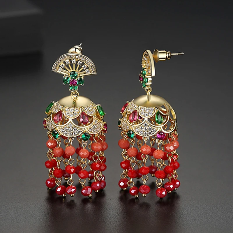Индийские ювелирные изделия Jhumka, бусы, колокольчики, висячие серьги с кисточкой для женщин, девушек, бохо, этнические «цыганские» Серьги, племенные, Средний Восток, ретро, национальные