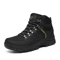 Hiking Boots Men Summer Winter Outdoor Shoes Warm Fur Non Slip Cotton Shoes Waterproof Black Leather Boots Climbing Shoes Casual