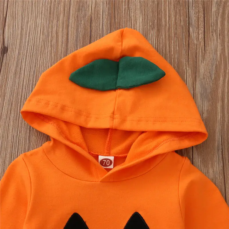 2020 Fashion Romper Costume Newborn Baby Girls boys Pumkin Print Halloween Hooded Romper Costume Orange
