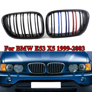 

For BMW X5 E53 1999 2000 2001 2002 2003 Car accessries Front Grille Grill Gloss Black M Color Dual Slat replacement Kidney Grill
