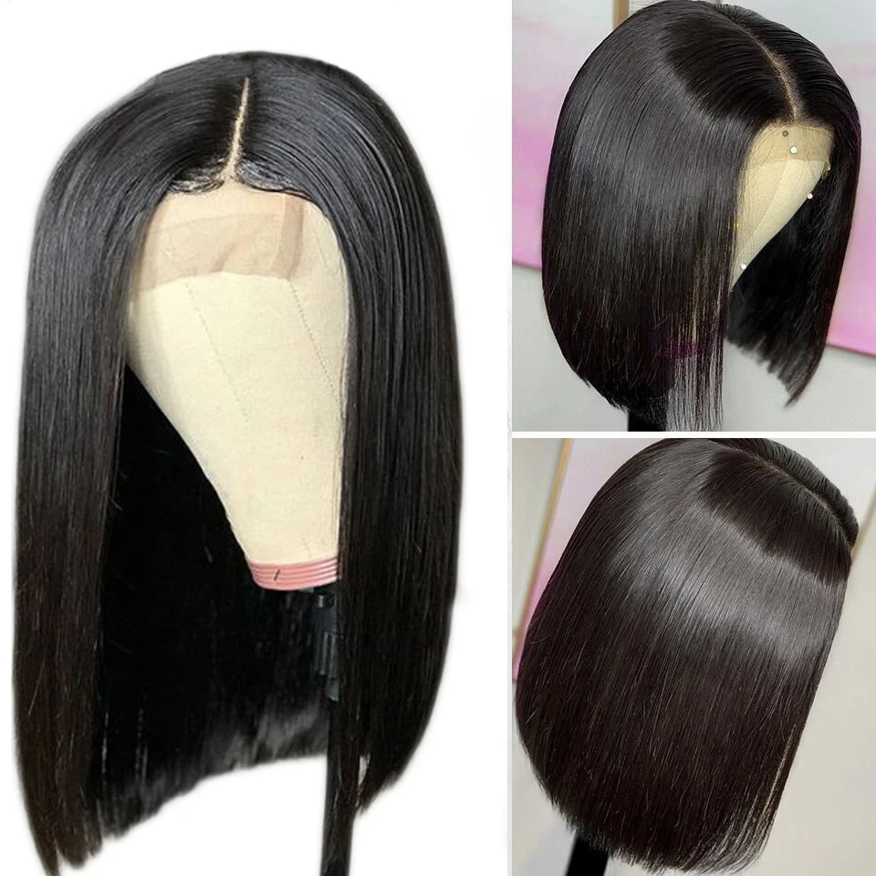 HairUGo 4*4 кружевные парики человеческие волосы парики "-14" средний коэффициент предварительно сорванный парик шнурка бразильские волосы remy для черных женщин